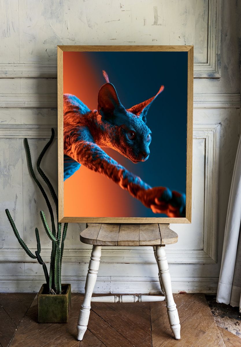 Sphynx Cat Neon Portrait Poster. room preview