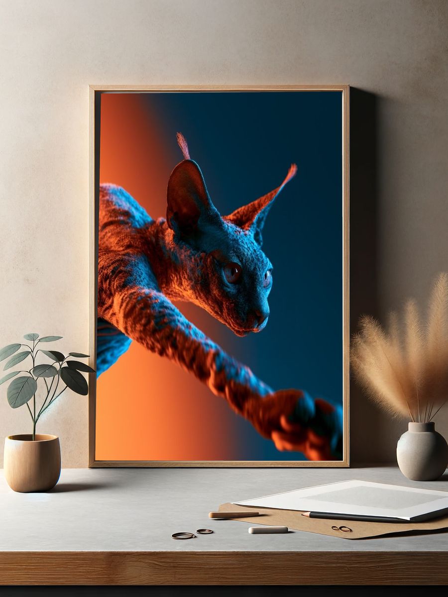 Sphynx Cat Neon Portrait Poster. — room view 2
