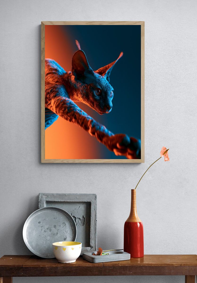 Sphynx Cat Neon Portrait Poster. — room view 3