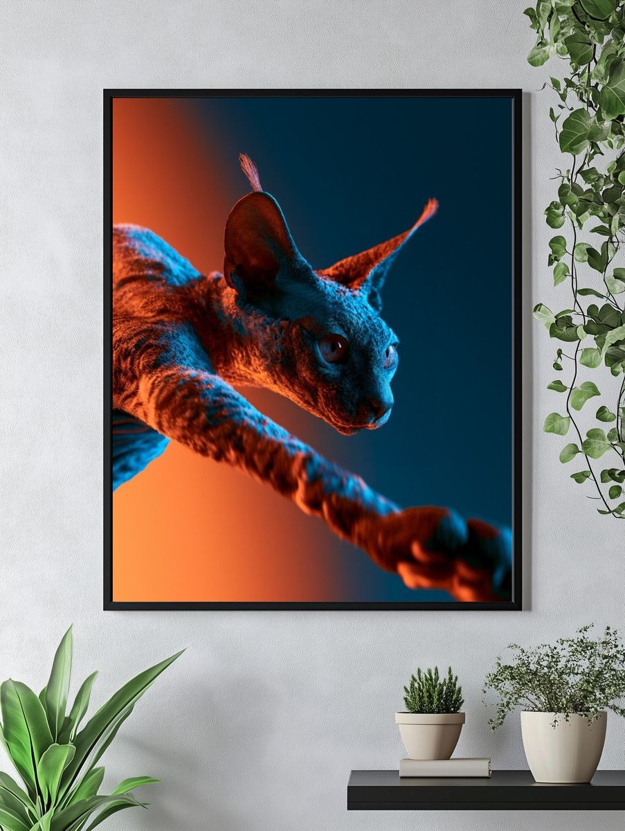 Sphynx Cat Neon Portrait Poster. — room view 4