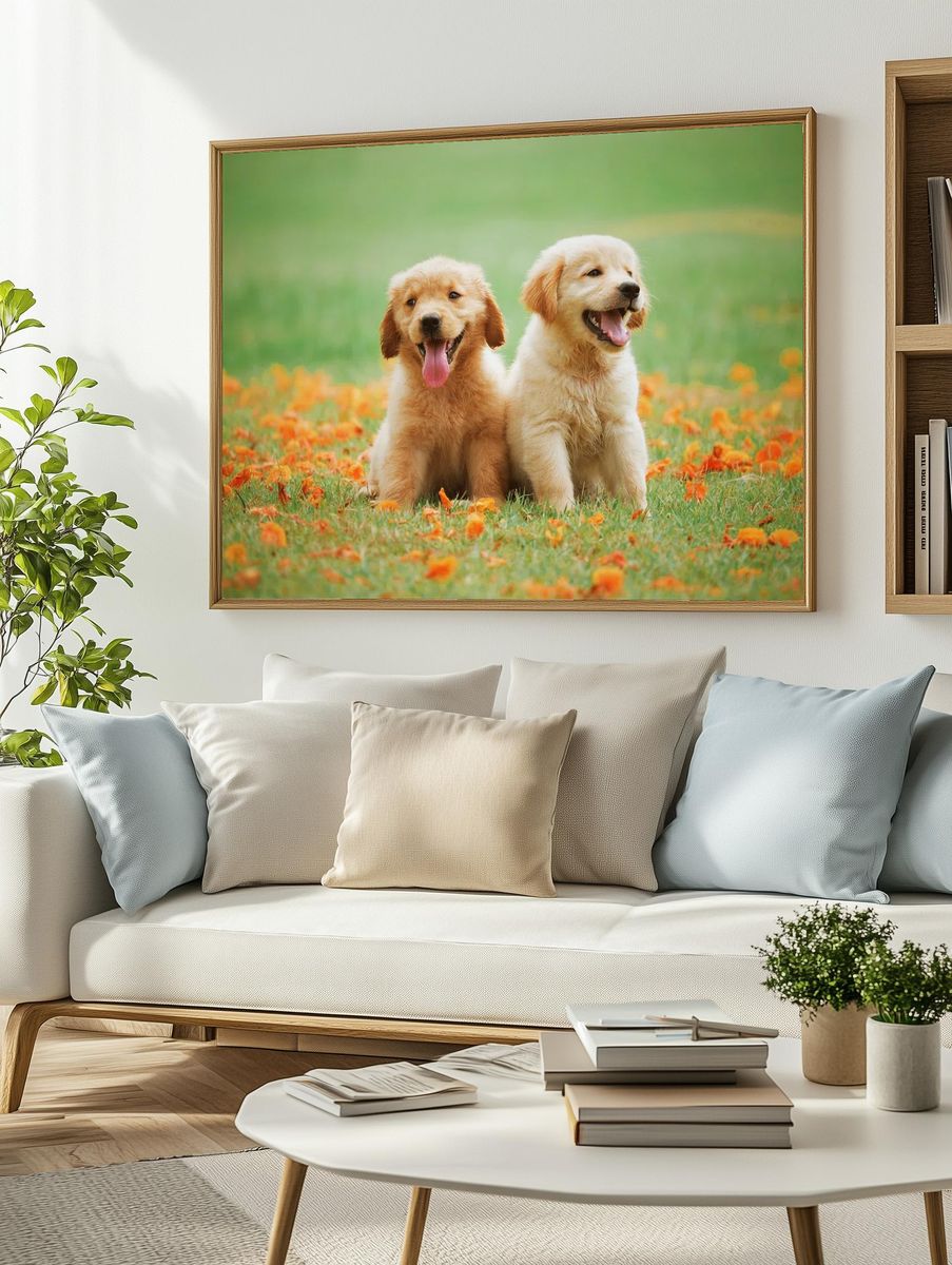 Golden Retriever Puppies — Animal Print. — room view 2