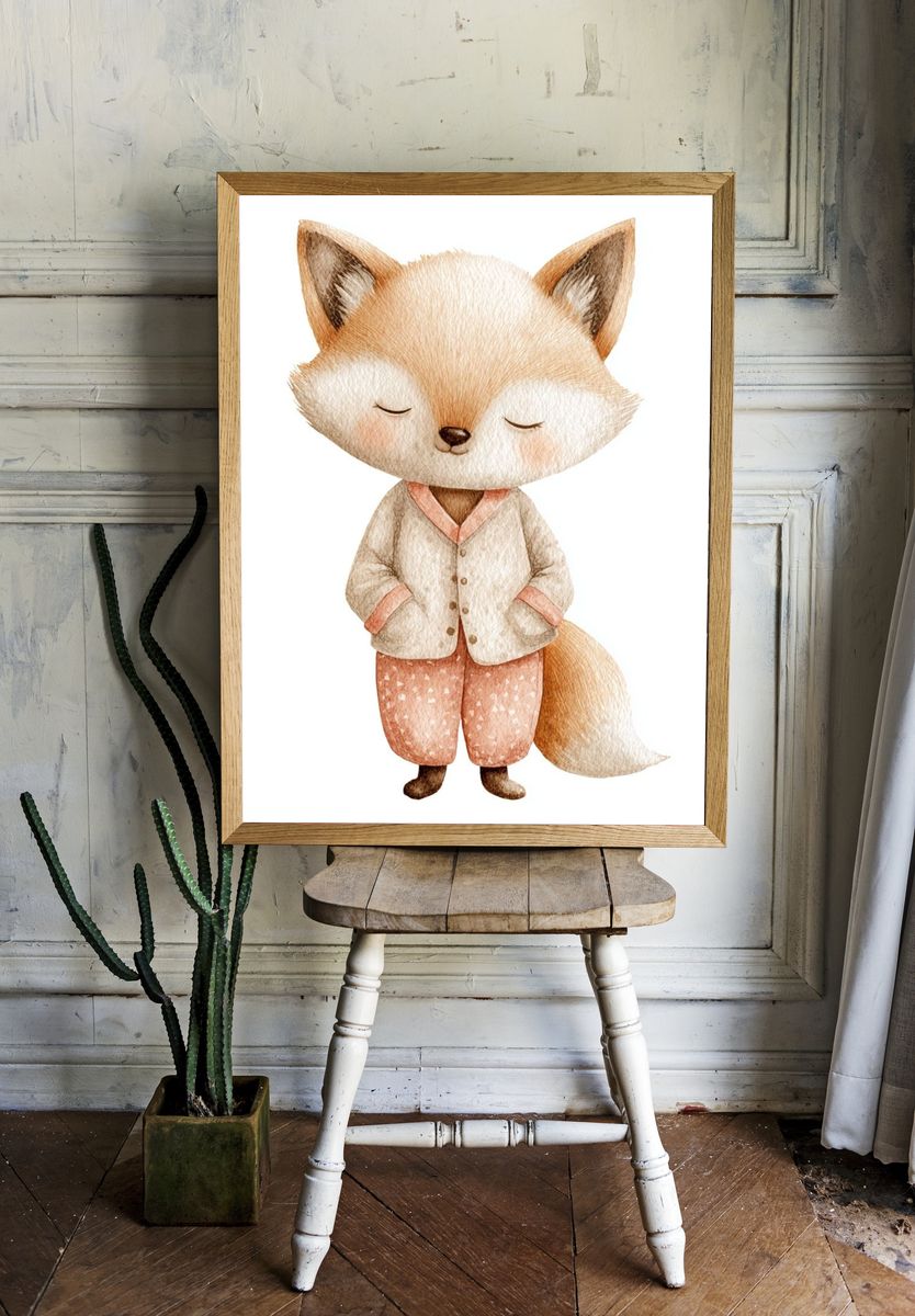 Sleeping Fox Watercolor Print. — room view 1