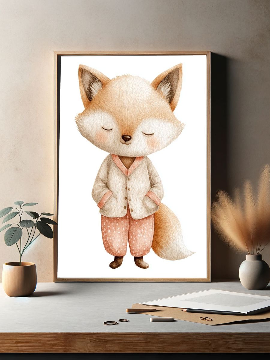 Sleeping Fox Watercolor Print. — room view 2