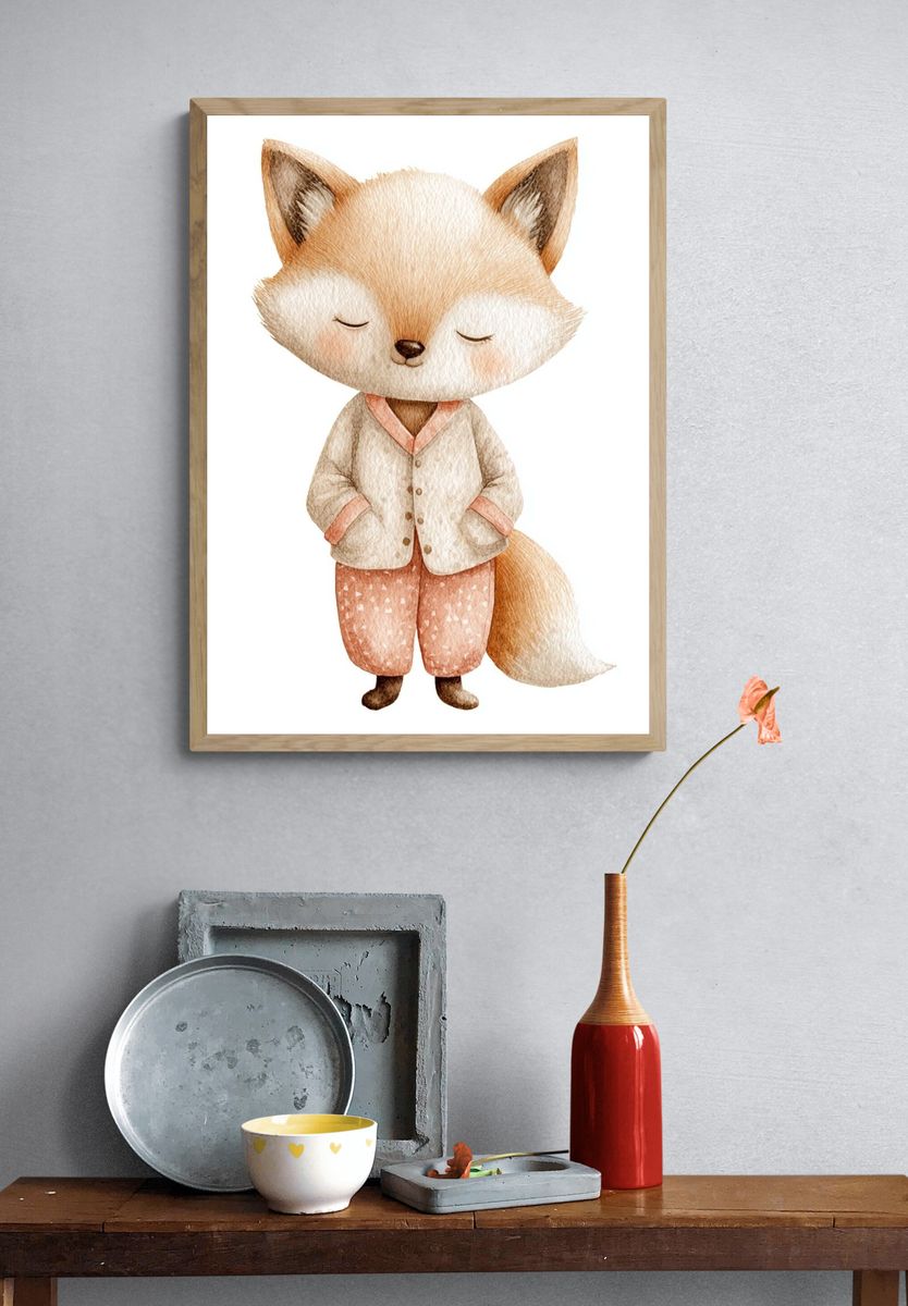 Sleeping Fox Watercolor Print. — room view 3