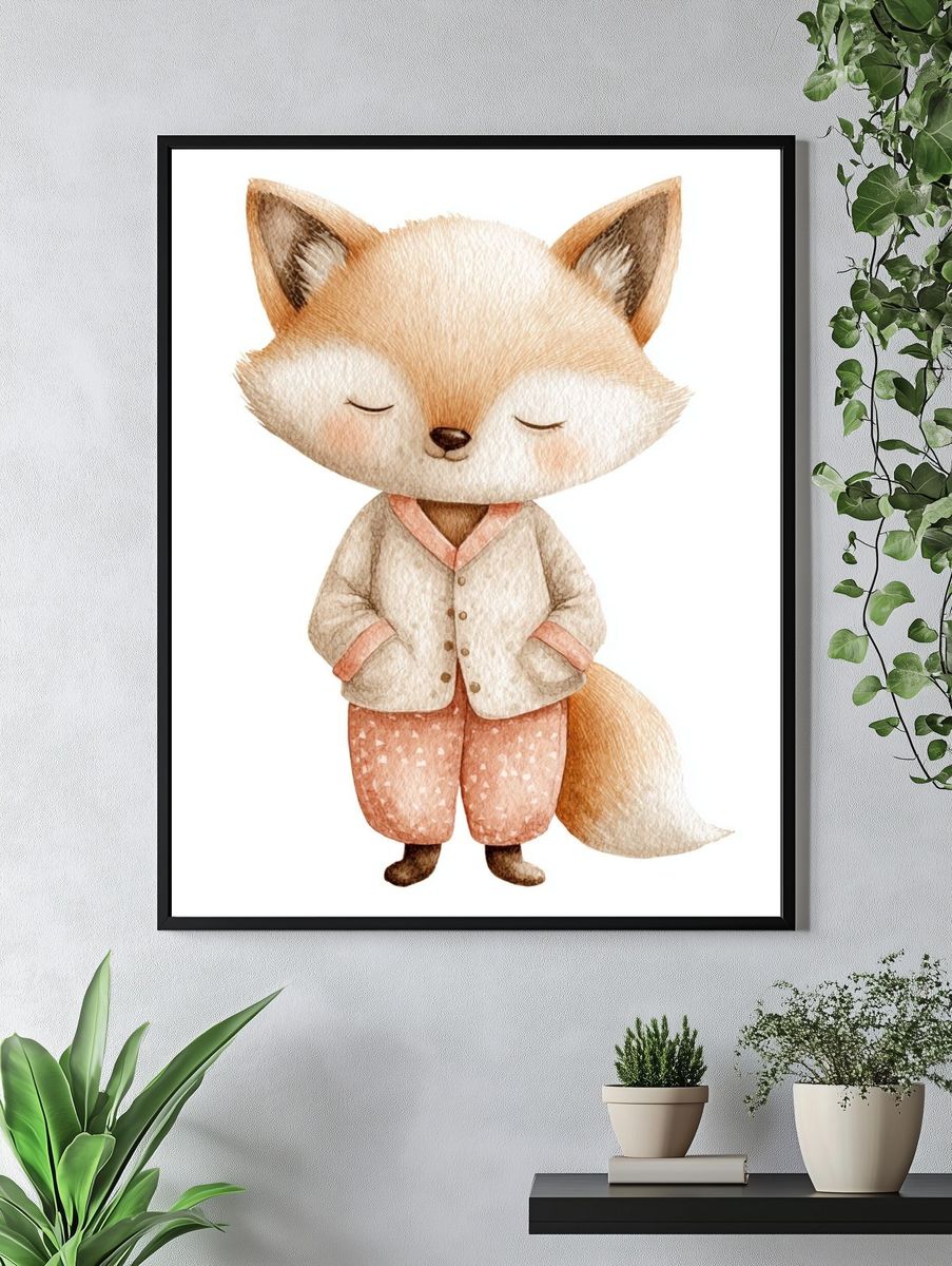 Sleeping Fox Watercolor Print. — room view 4