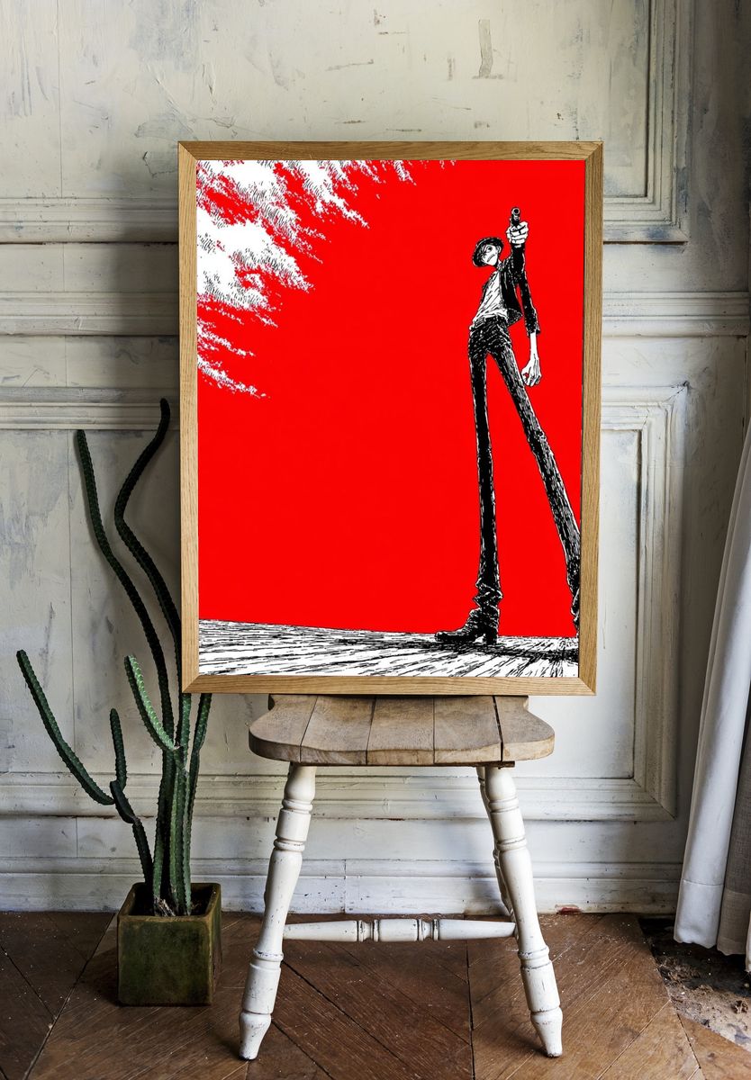 Stylized Gunman — Anime Print. — room view 1