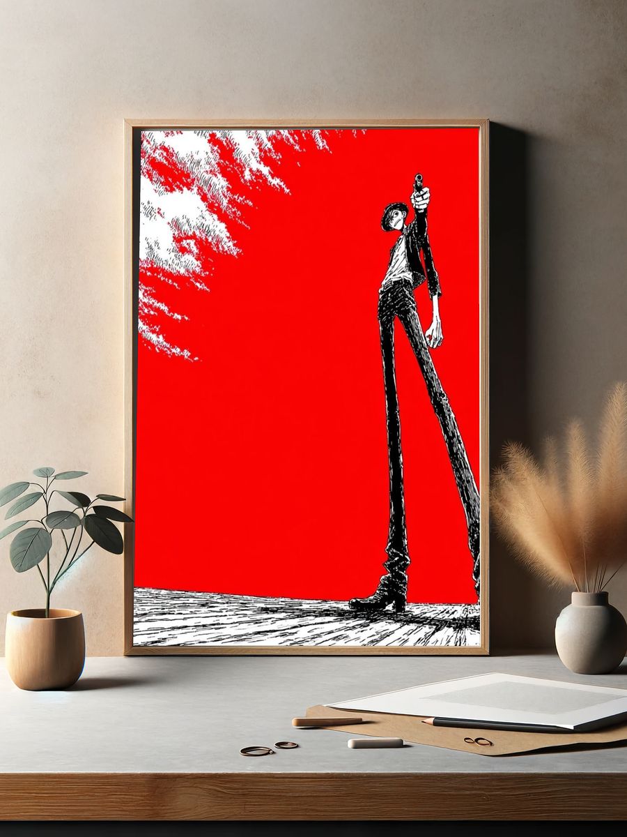 Stylized Gunman — Anime Print. — room view 2