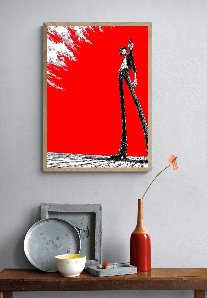 Stylized Gunman — Anime Print. — room view 3