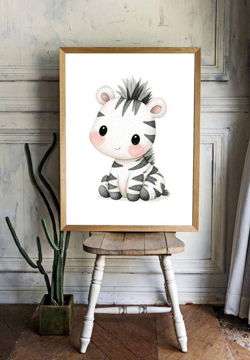 Cute Zebra Watercolor Poster. room preview