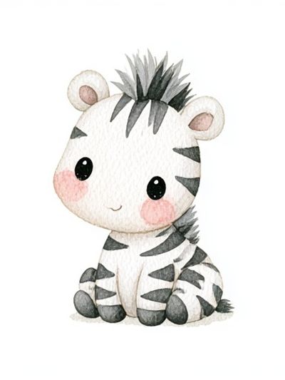 Cute Zebra Watercolor Poster.