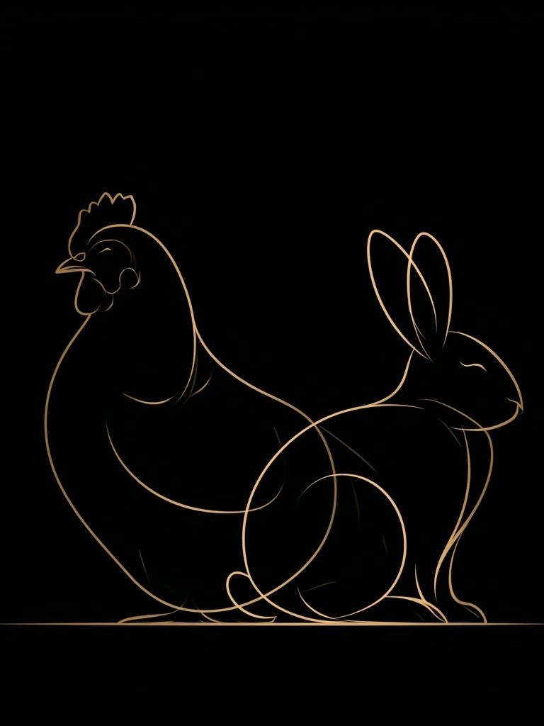 Chicken and Rabbit Line Art Poster. poster detail