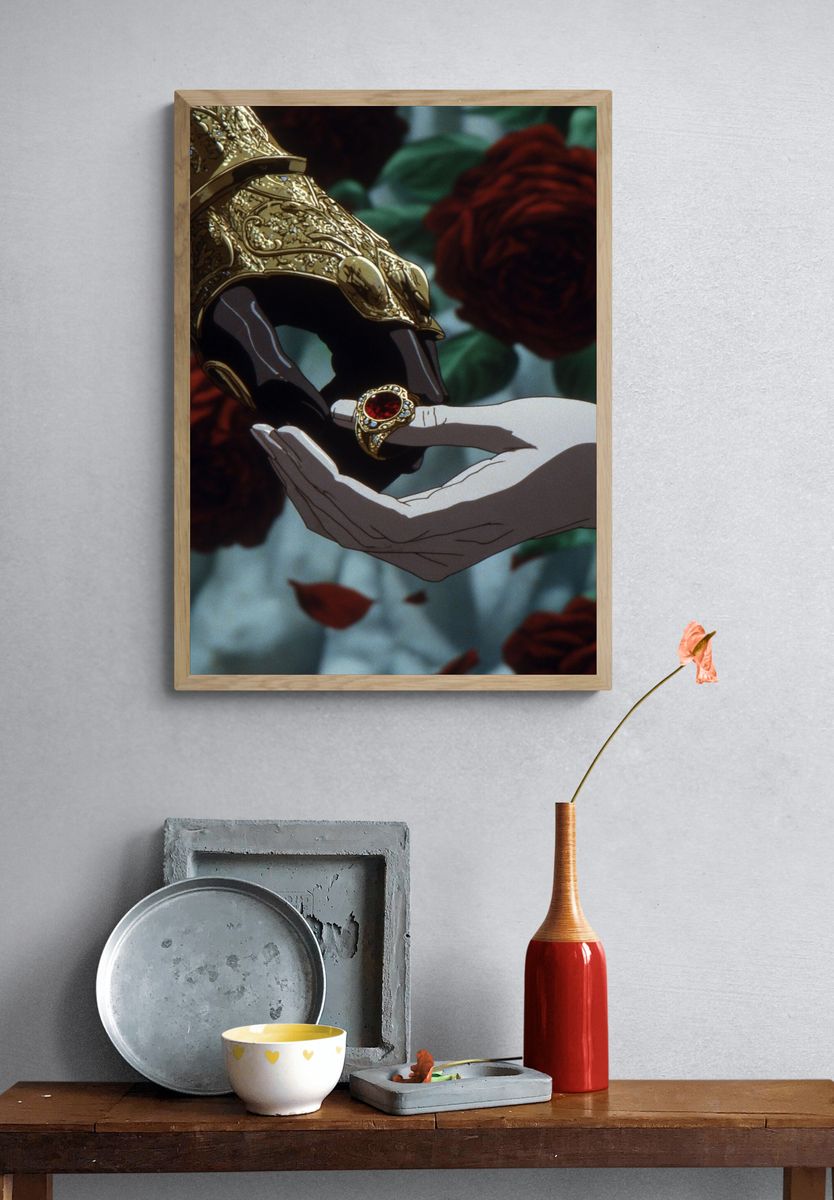 Golden Hand Holding Ring — Anime Print. — room view 3
