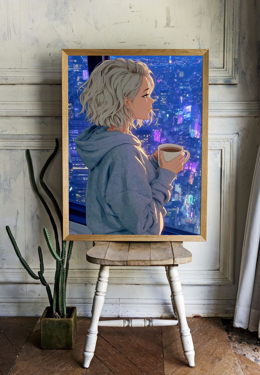 Cityscape Morning — Anime Print. — room view 1