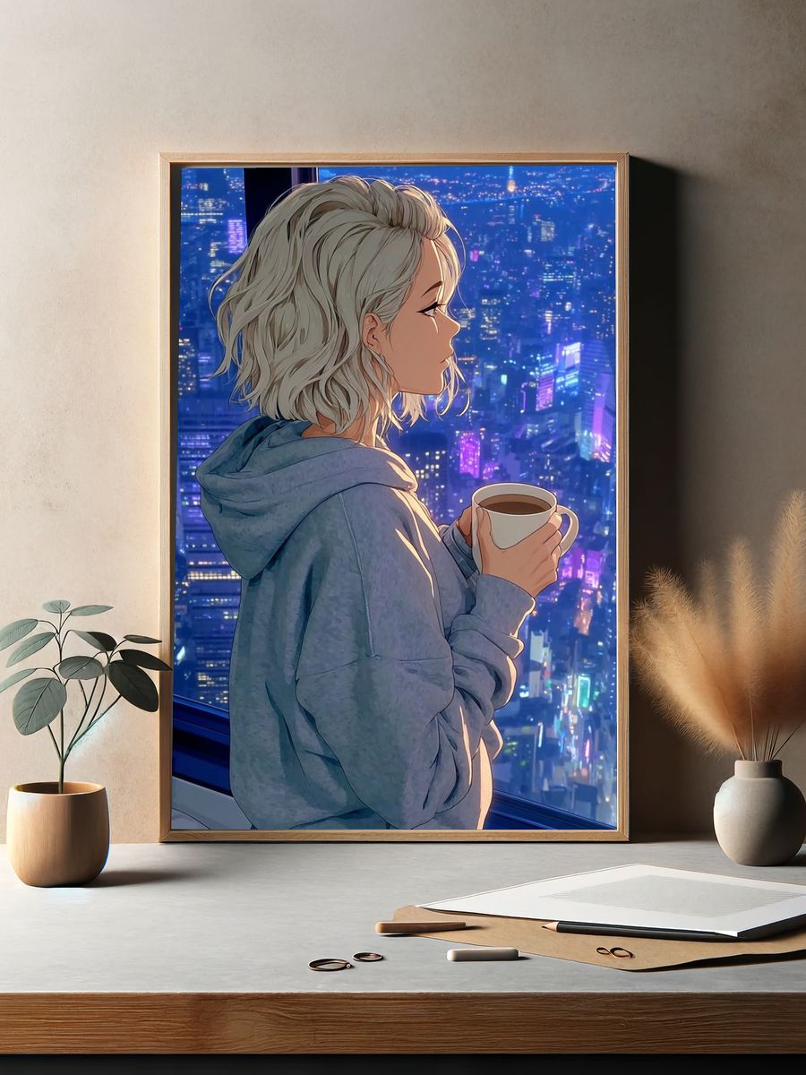 Cityscape Morning — Anime Print. — room view 2