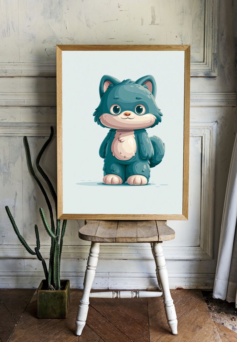 Cute Blue Fox Cub Illustration Poster. room preview