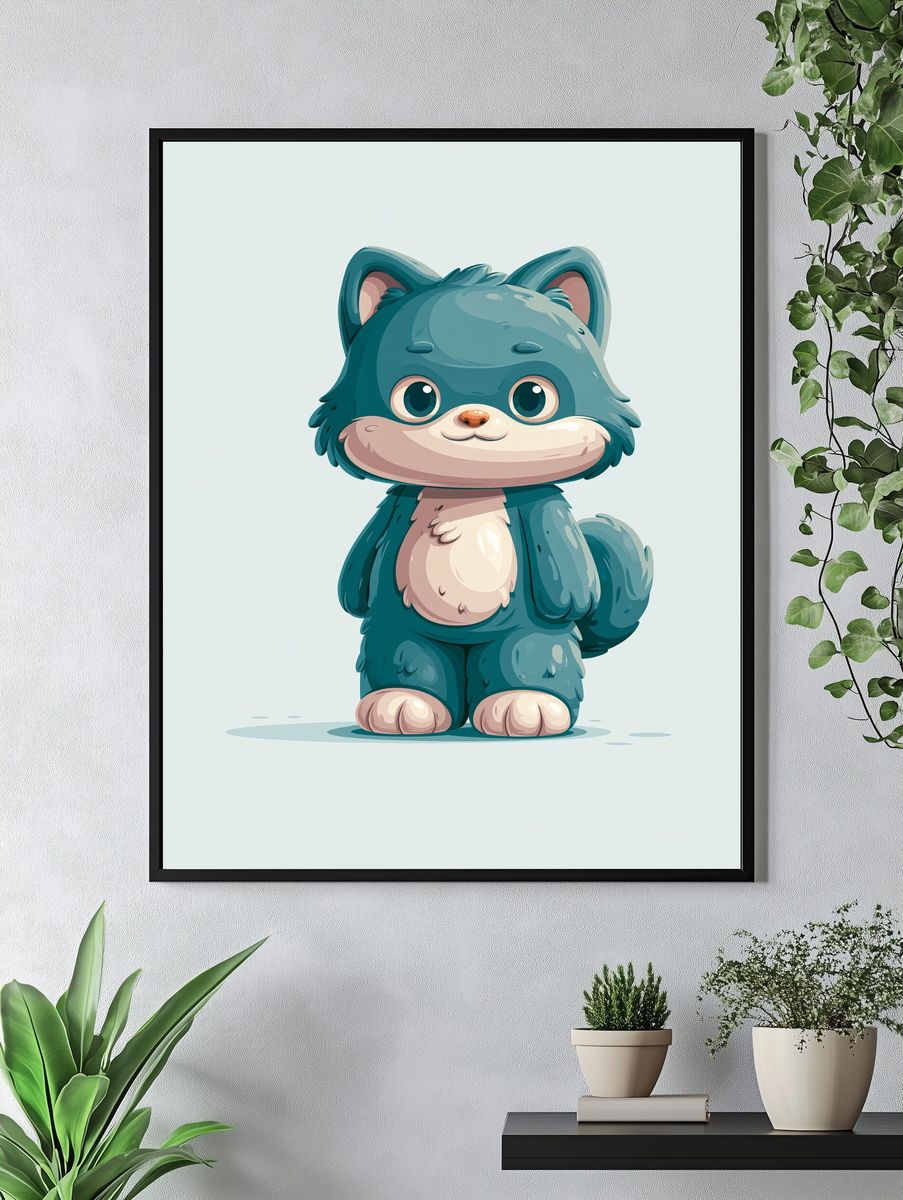 Cute Blue Fox Cub Illustration Poster. — room view 4