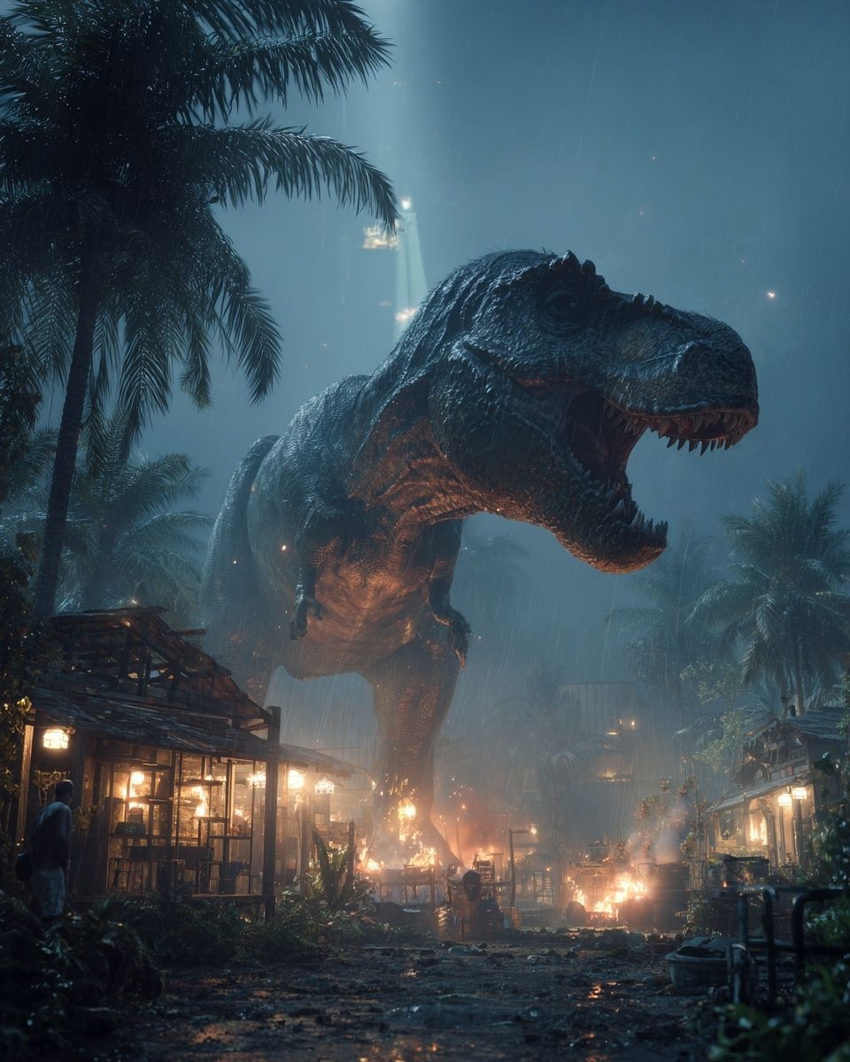 T-Rex Jungle Storm Poster. poster detail