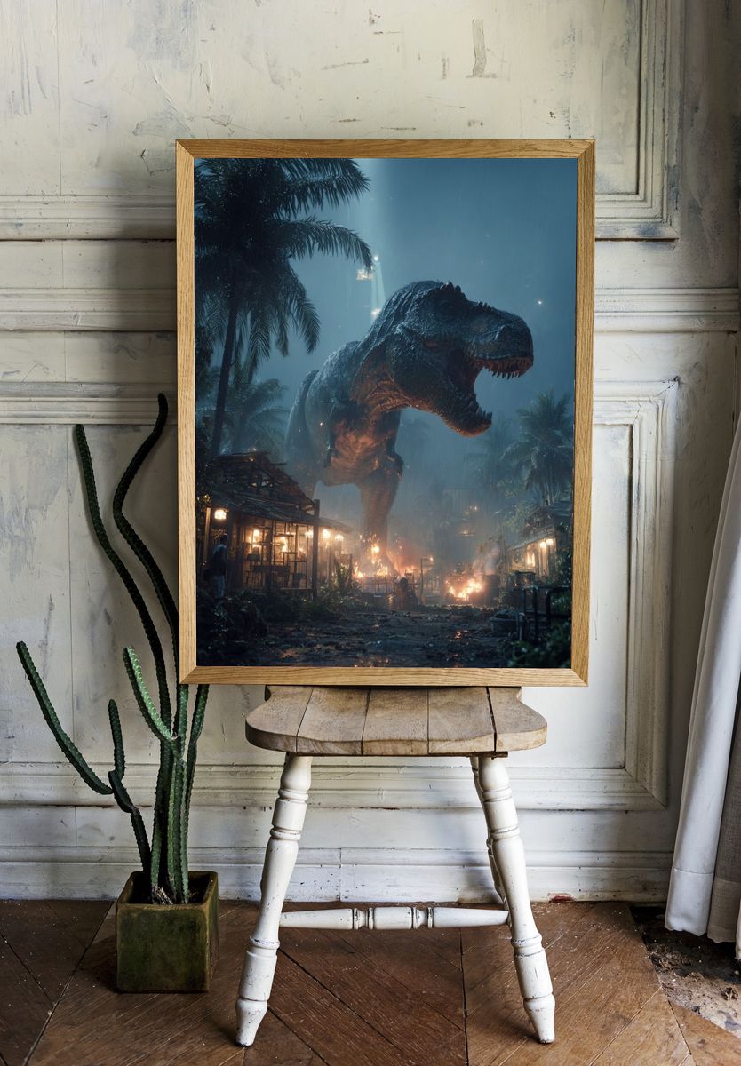T-Rex Jungle Storm Poster. — room view 1