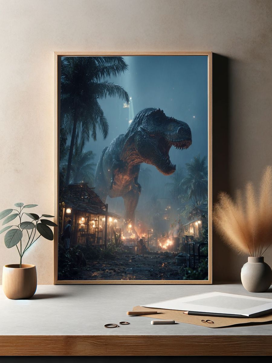 T-Rex Jungle Storm Poster. — room view 2