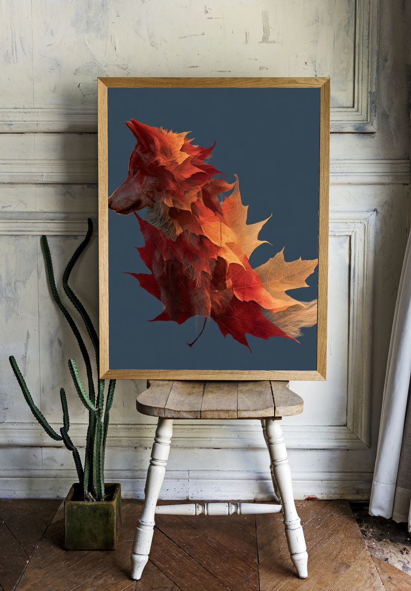 Autumn Fox Leaf Fusion Poster. room preview