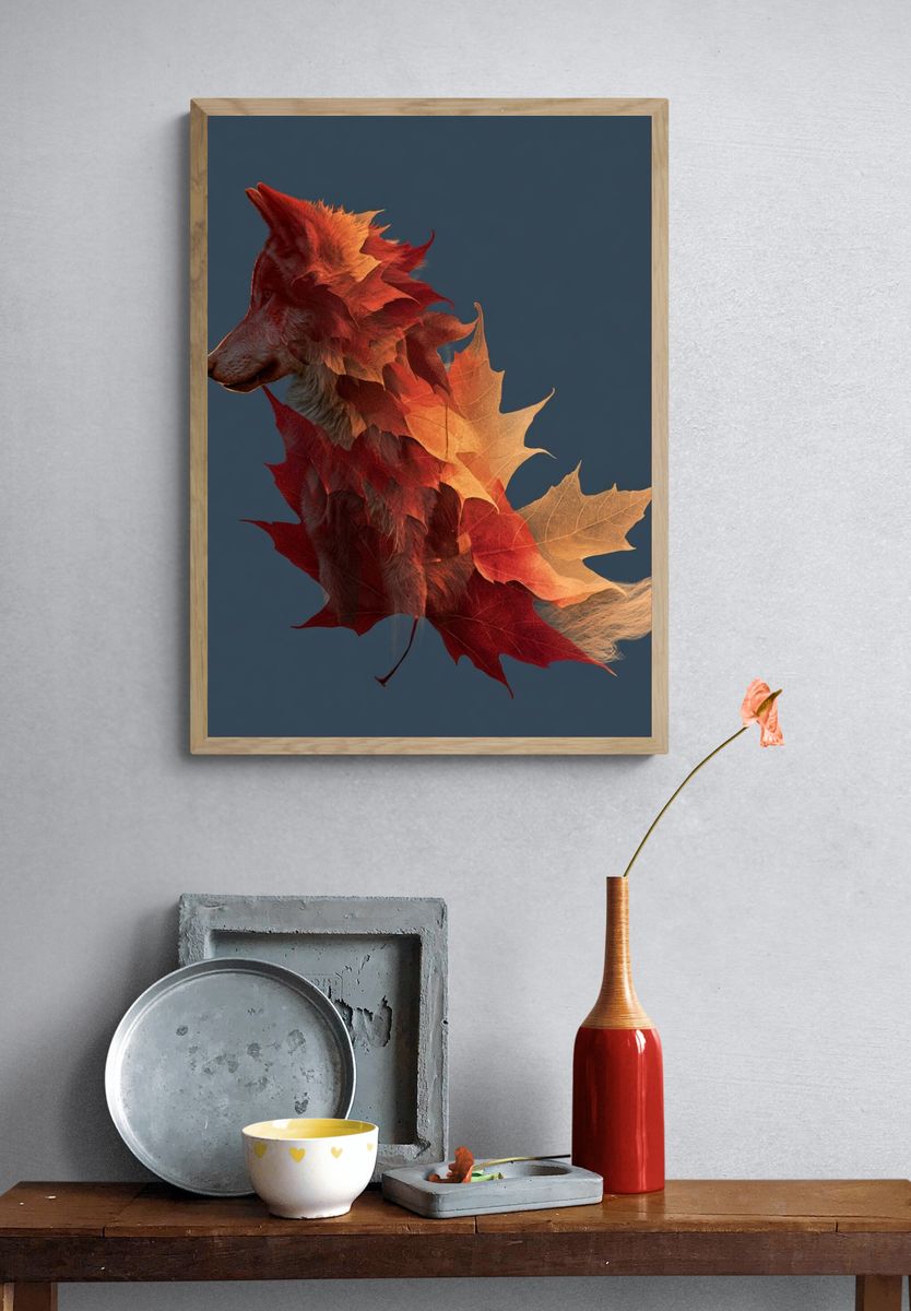 Autumn Fox Leaf Fusion Poster. — room view 3
