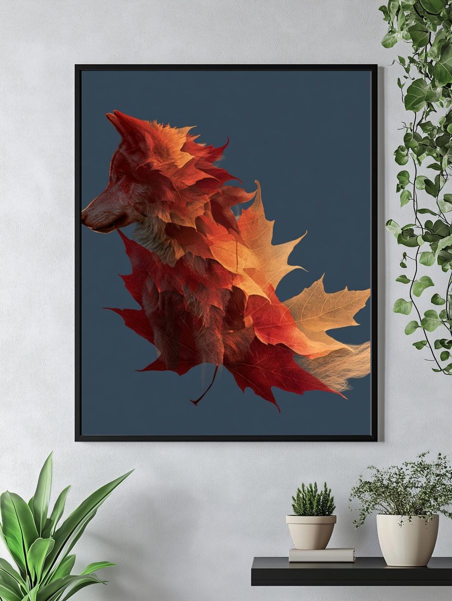 Autumn Fox Leaf Fusion Poster. — room view 4