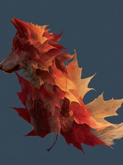 Autumn Fox Leaf Fusion Poster.