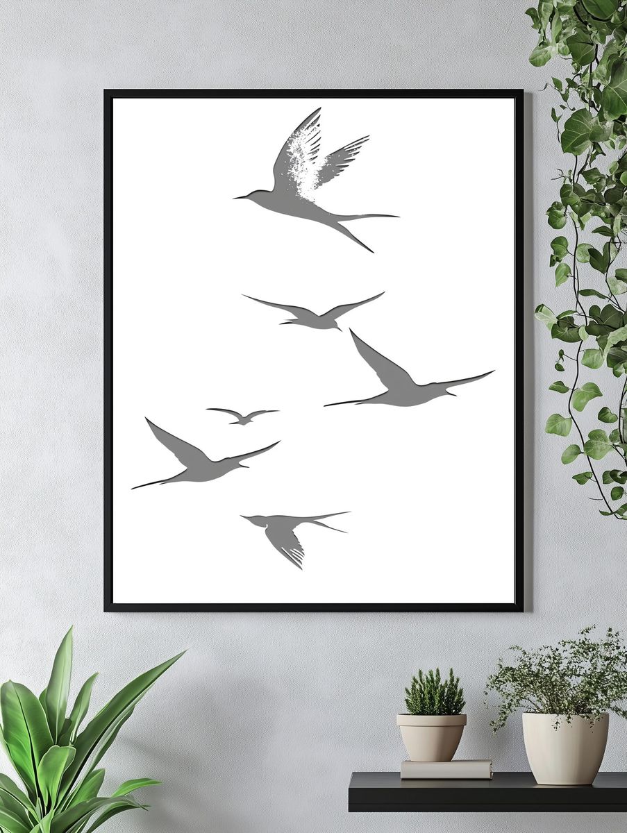 Flying Birds Minimalist Print. — room view 4