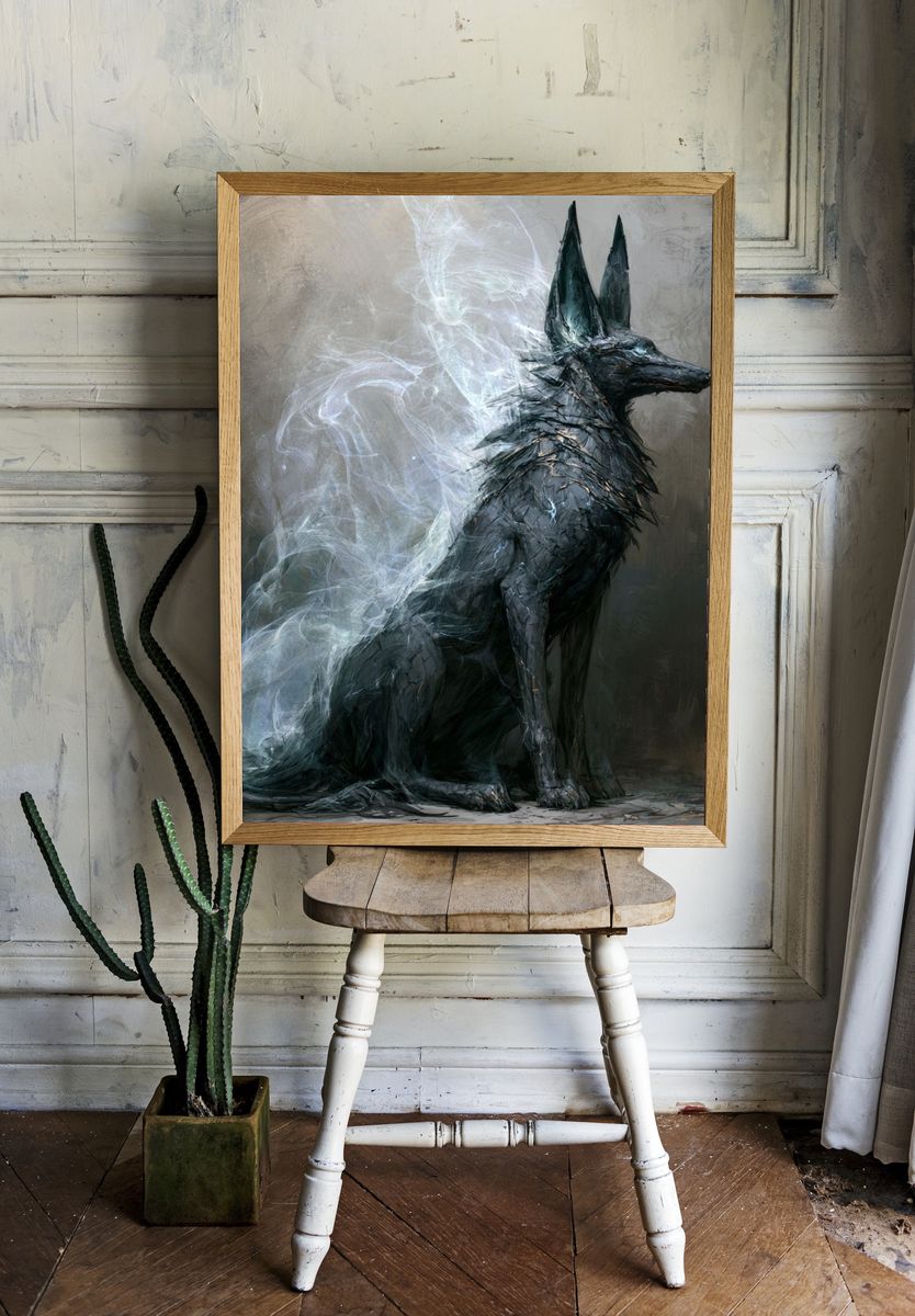 Mystic Black Wolf Digital Art Poster. — room view 1