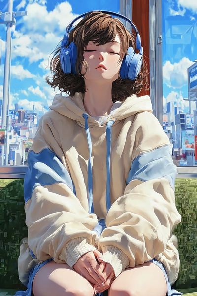 Girl with Headphones — Anime Print. poster