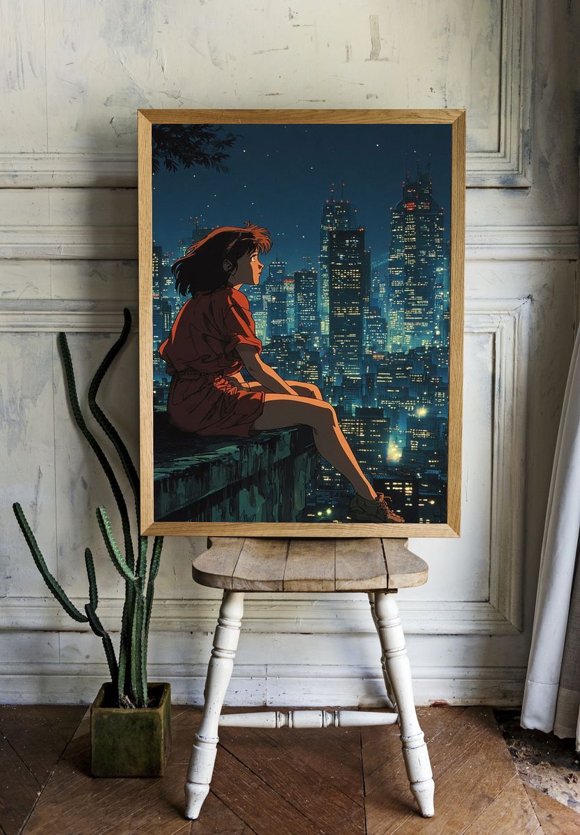 Cityscape Night — Anime Print. — room view 1