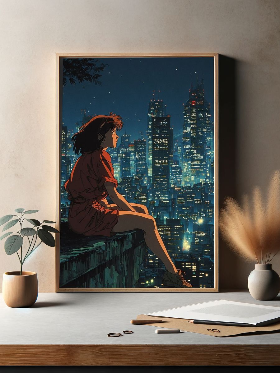 Cityscape Night — Anime Print. — room view 2