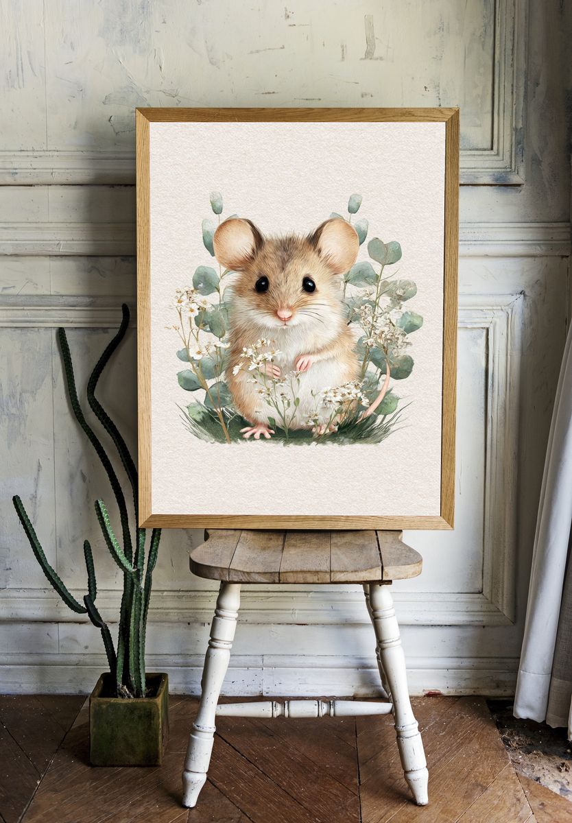 Baby Mouse Botanical Poster. — room view 1