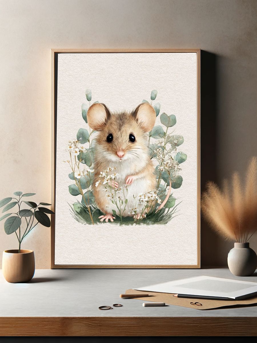 Baby Mouse Botanical Poster. — room view 2