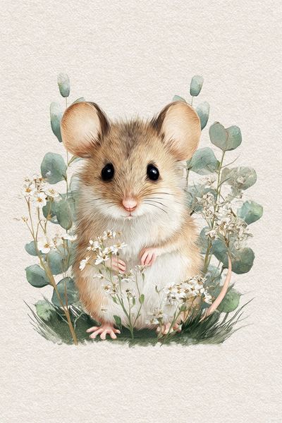 Baby Mouse Botanical Poster. poster