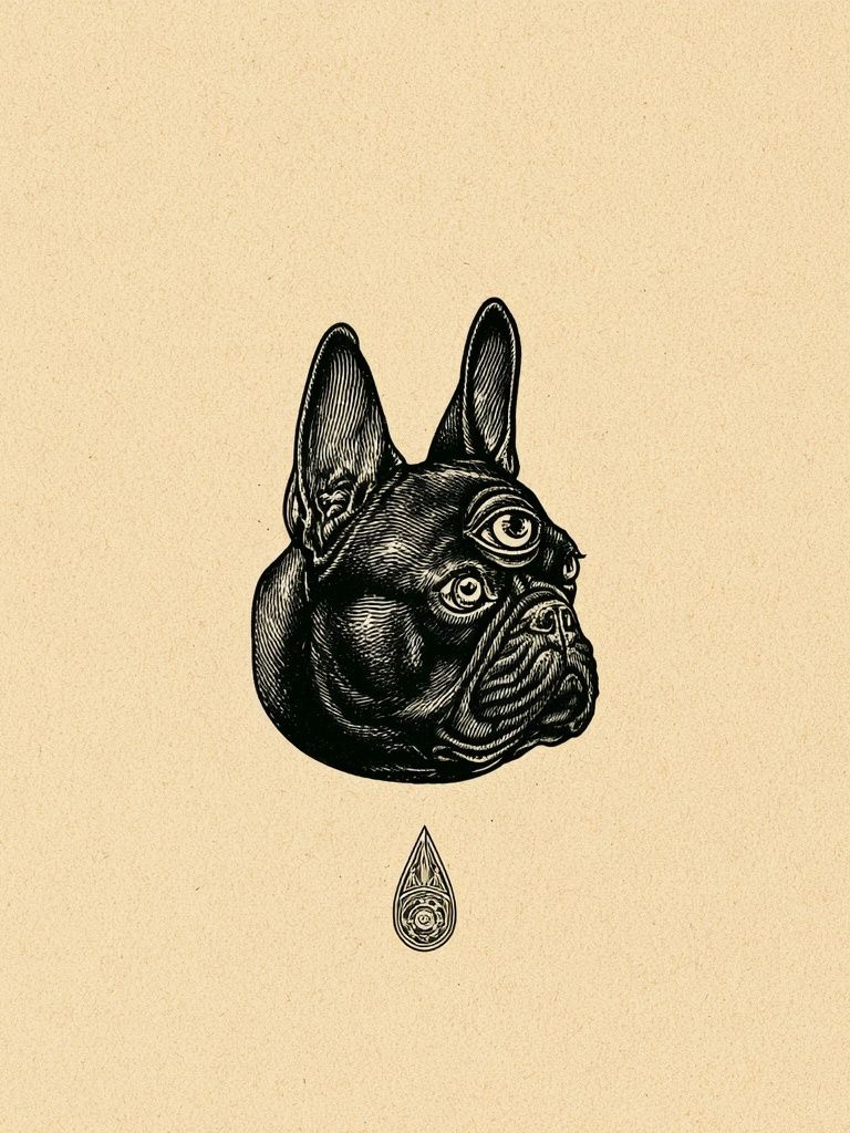 French Bulldog Surreal Ink Poster. poster — animals art