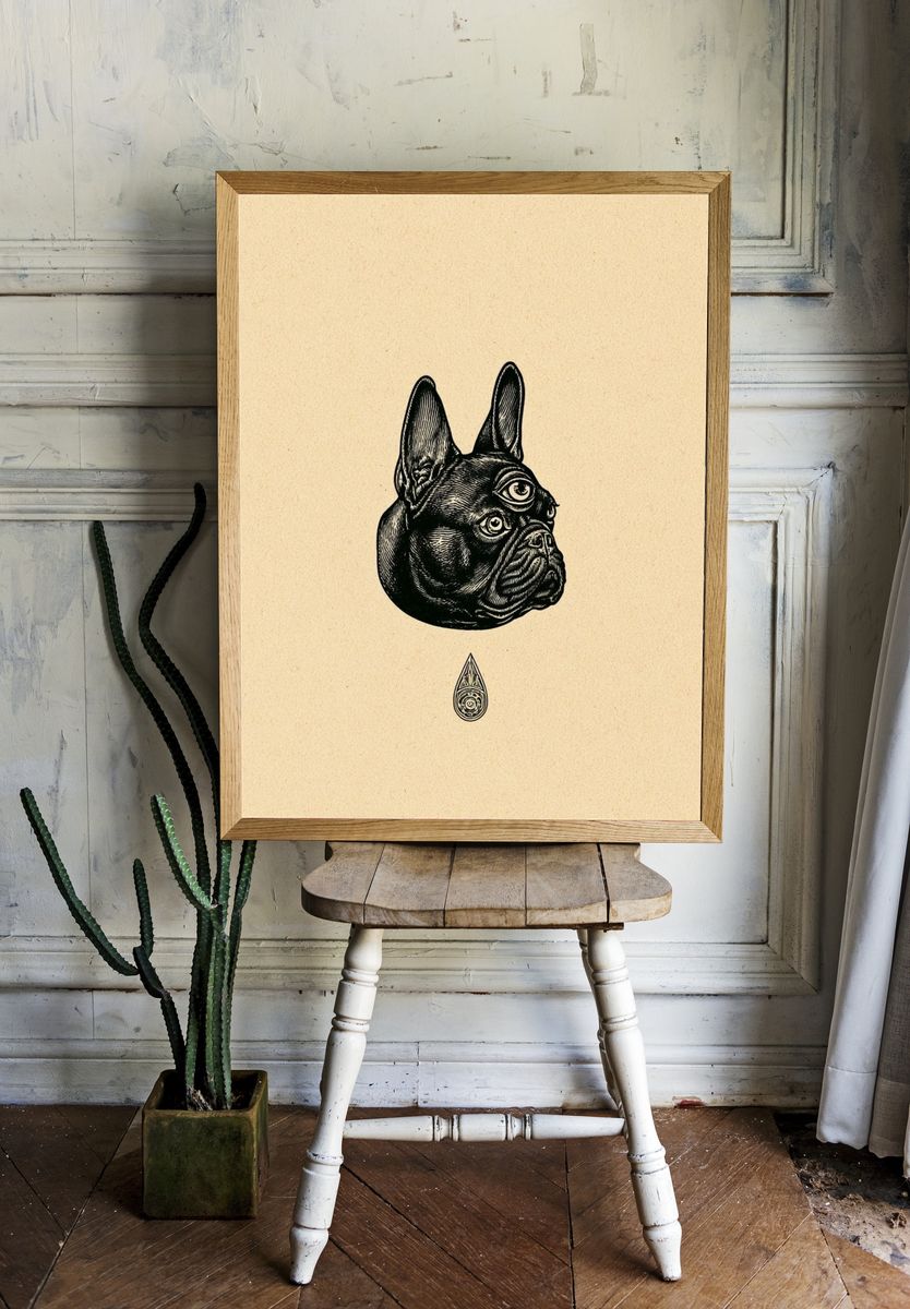French Bulldog Surreal Ink Poster. — room view 1