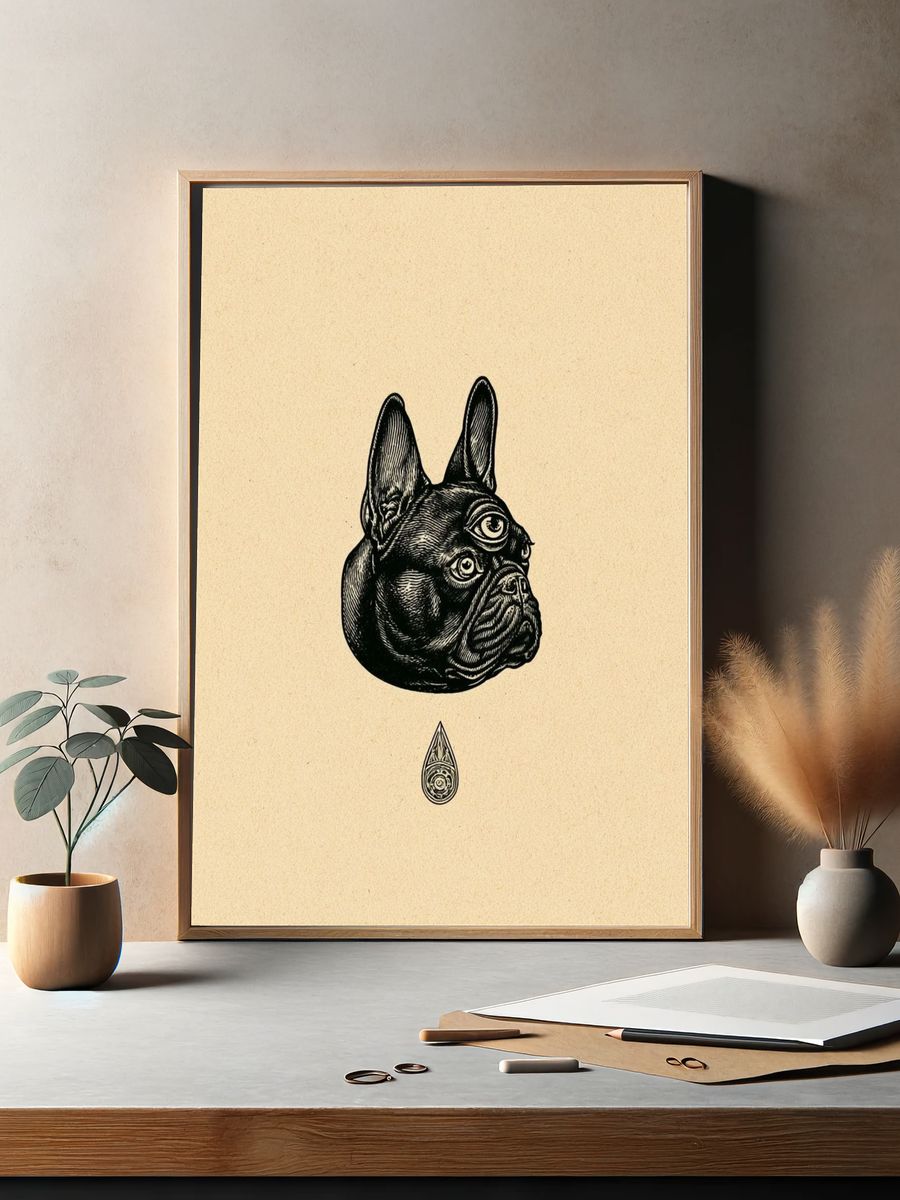 French Bulldog Surreal Ink Poster. — room view 2
