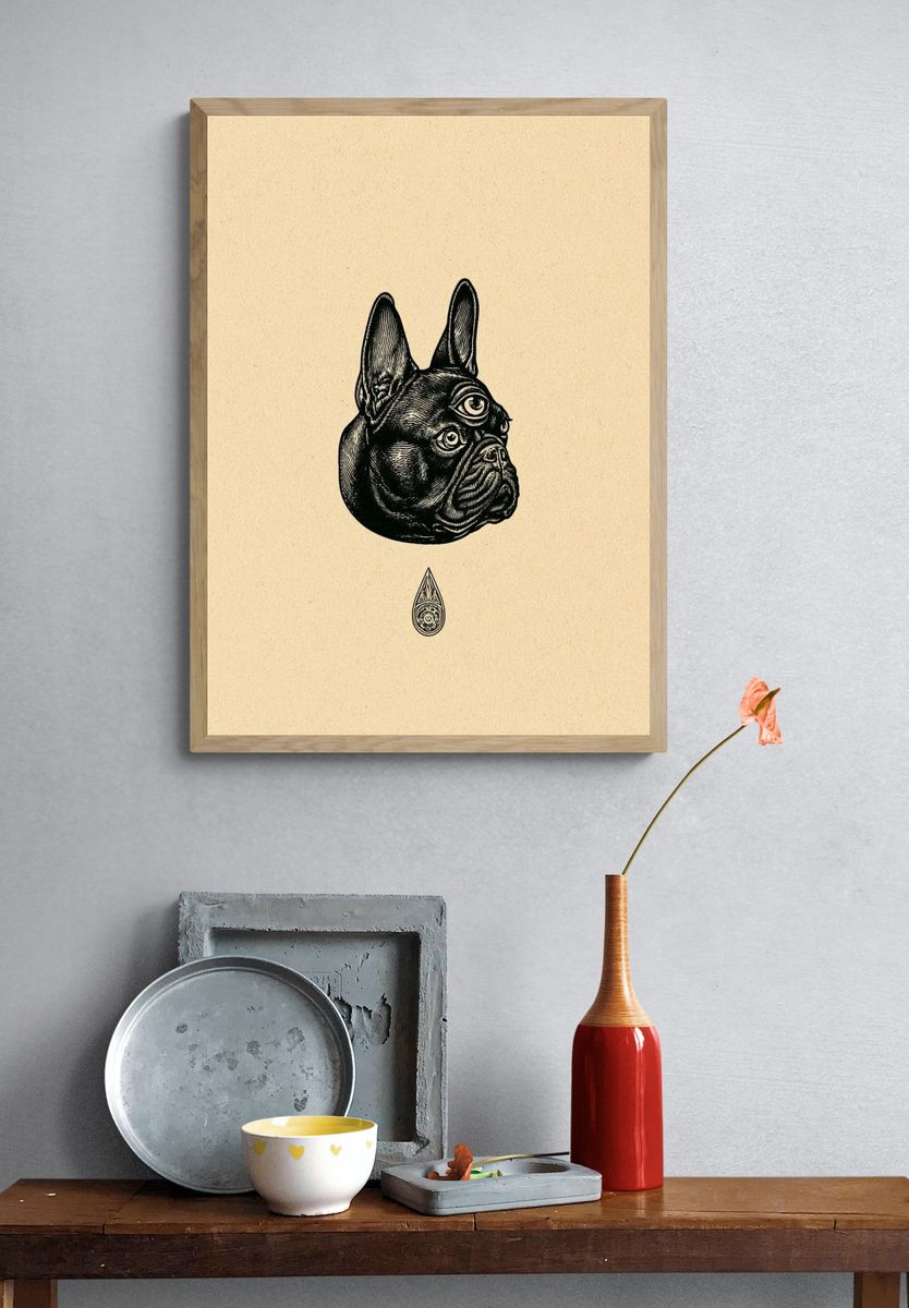 French Bulldog Surreal Ink Poster. — room view 3
