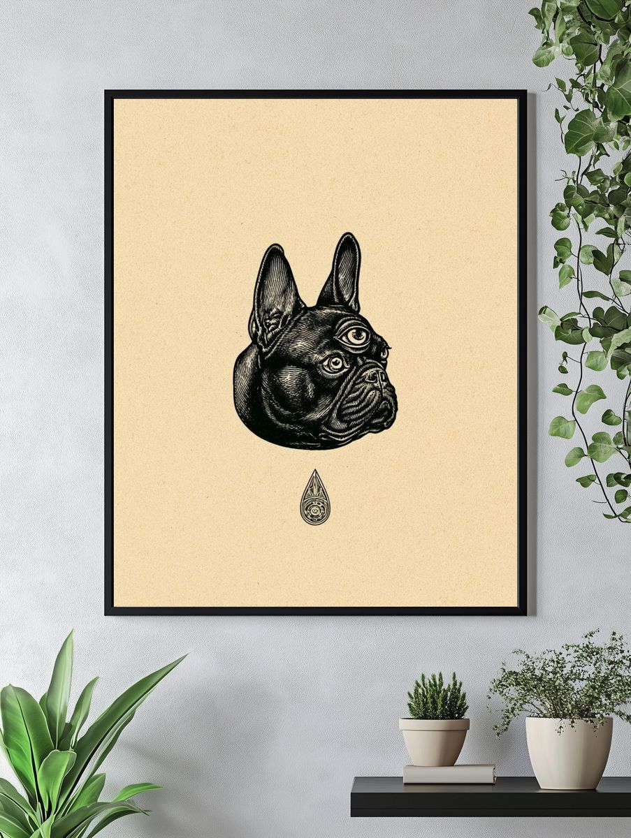 French Bulldog Surreal Ink Poster. — room view 4