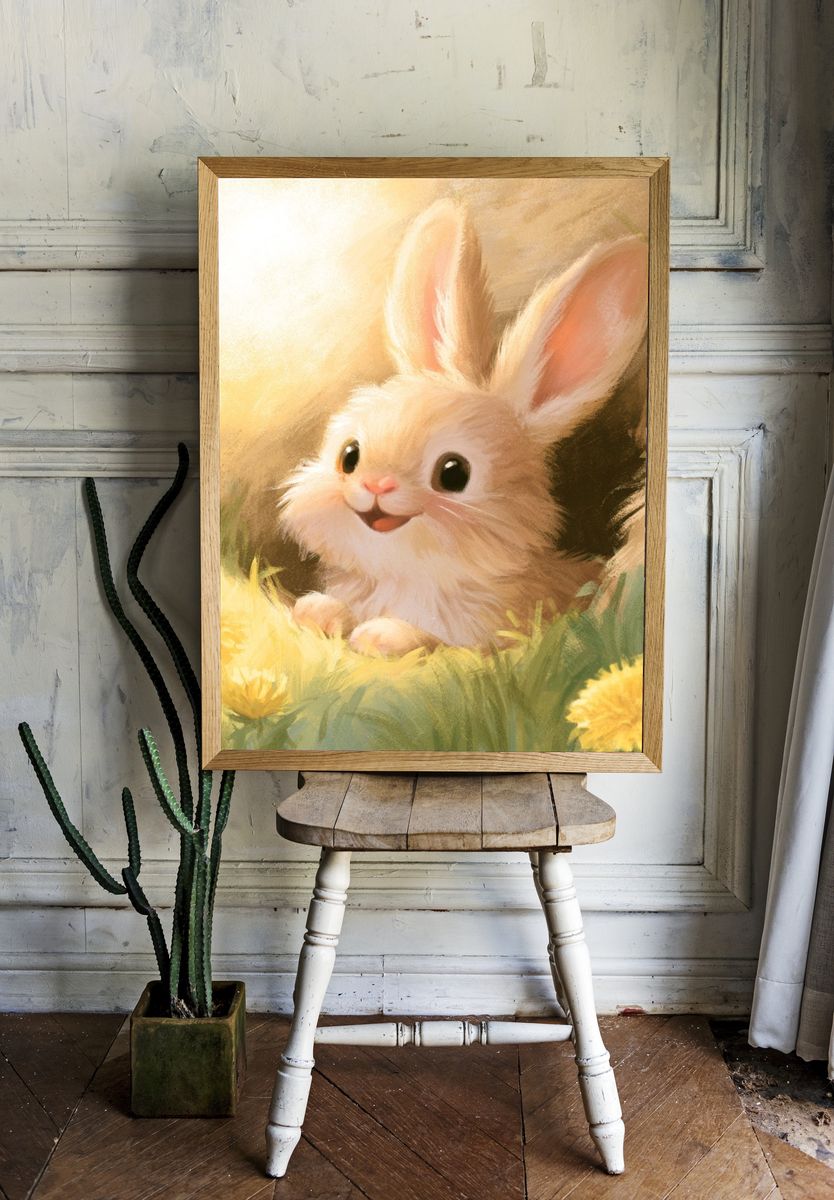 Baby Bunny Meadow Illustration Poster. — room view 1