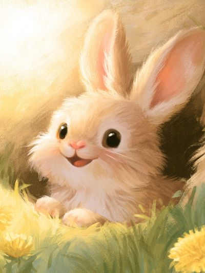 Baby Bunny Meadow Illustration Poster.
