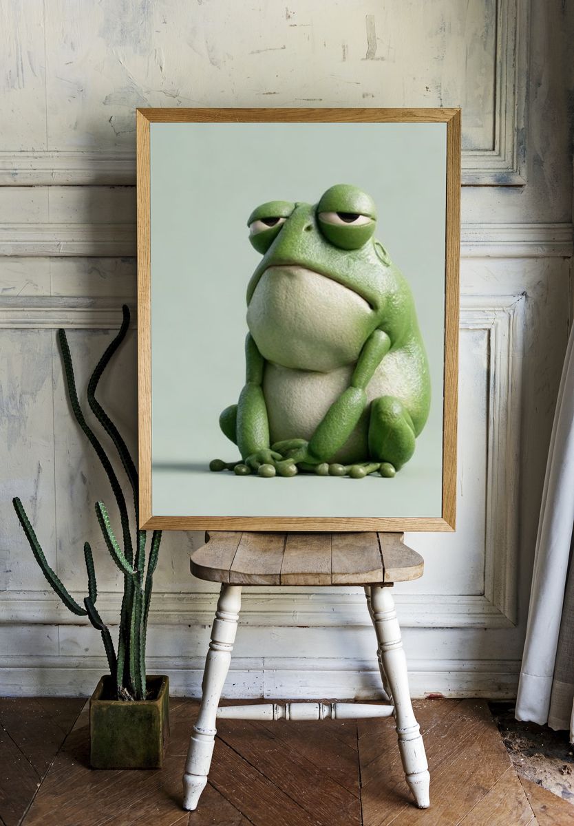 Grumpy Frog Portrait Print. room preview