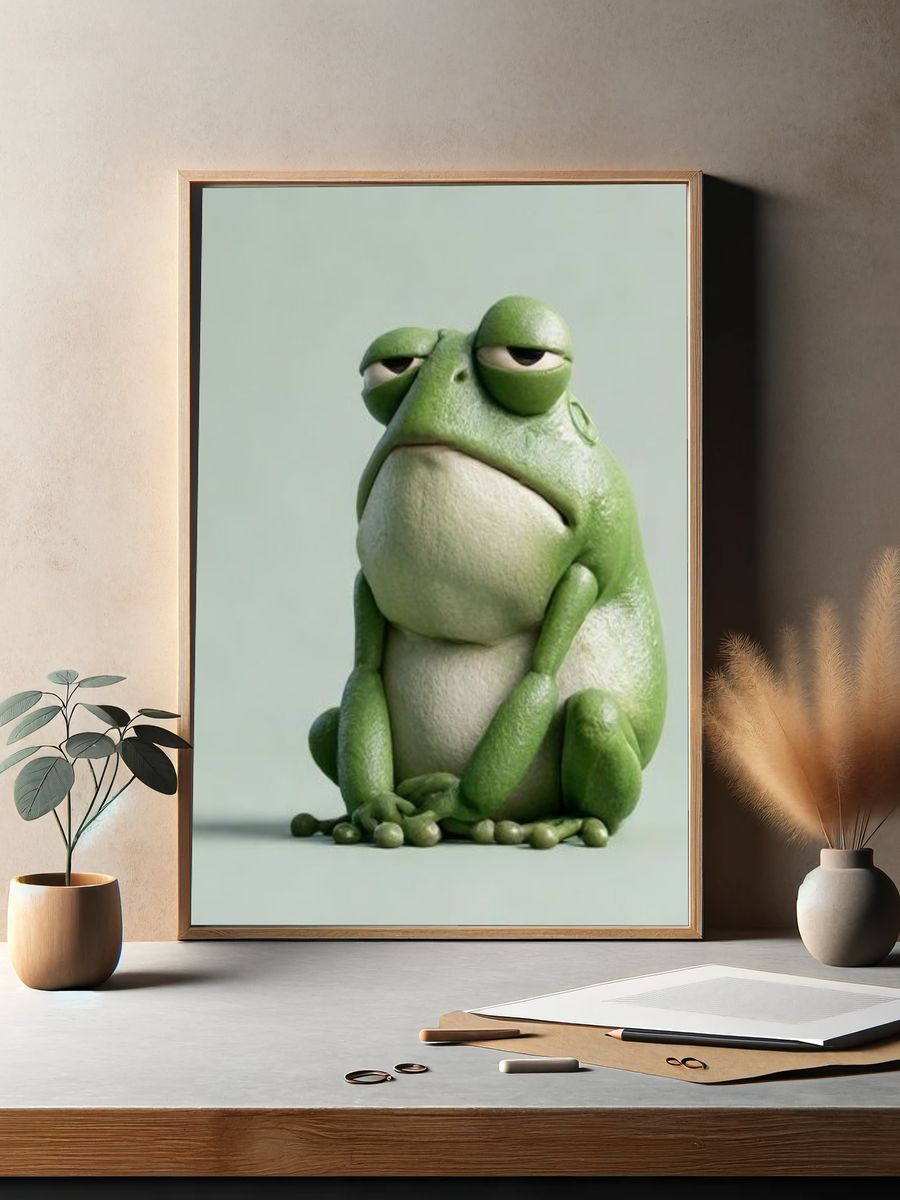Grumpy Frog Portrait Print. — room view 2