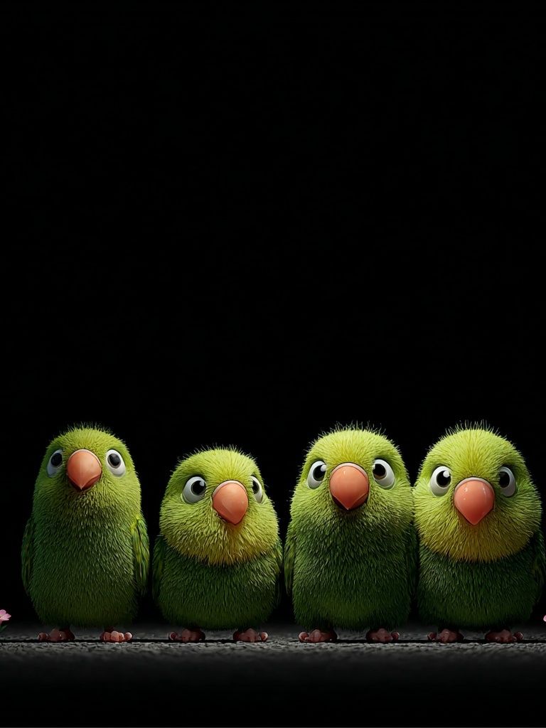Cute Green Parrots — Cartoon Print. poster detail