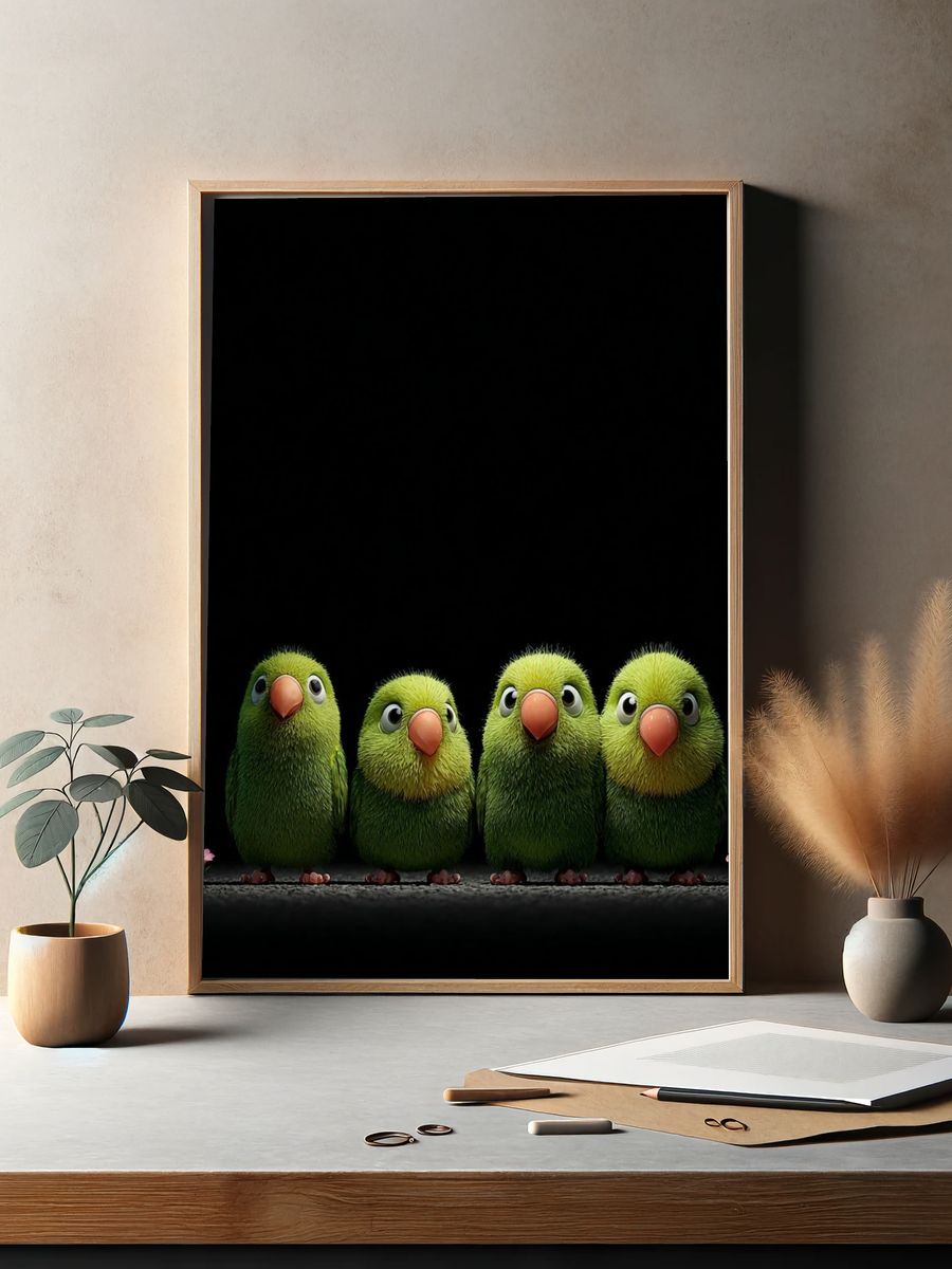 Cute Green Parrots — Cartoon Print. — room view 2