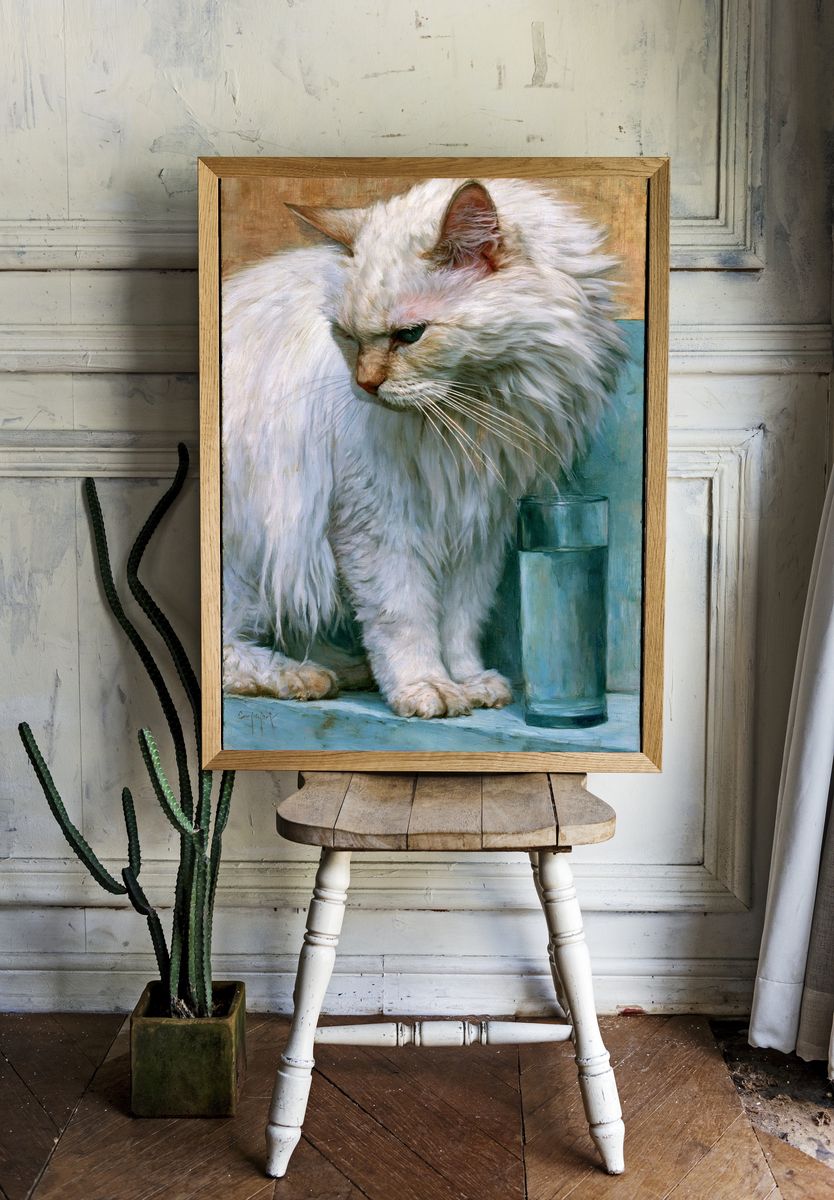 White Cat Portrait Fine-Art Print. room preview