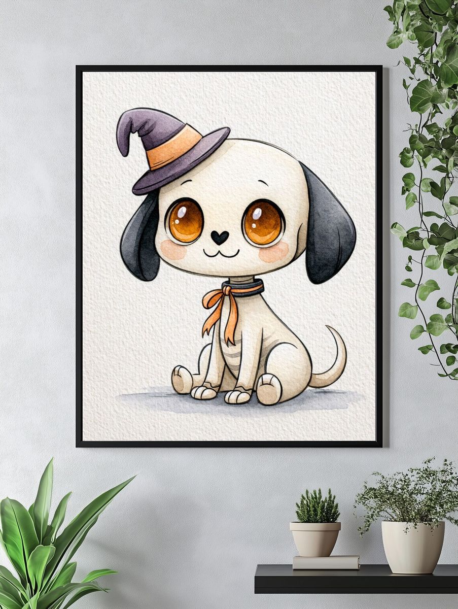 Halloween Puppy Watercolor Poster. — room view 4