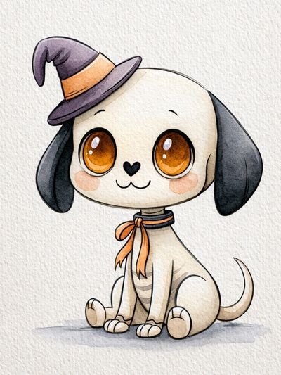 Halloween Puppy Watercolor Poster.