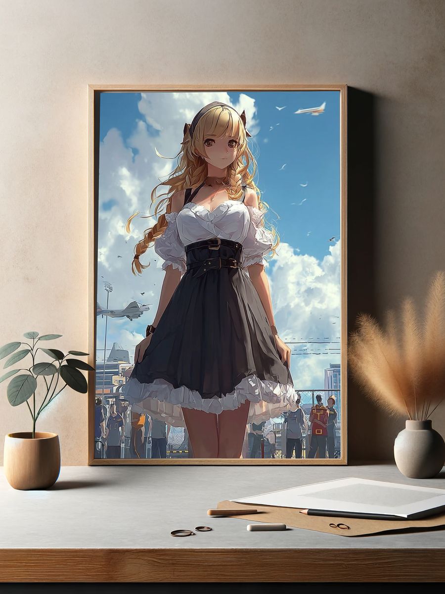 Anime Girl in Dress — Digital Art Print. — room view 2
